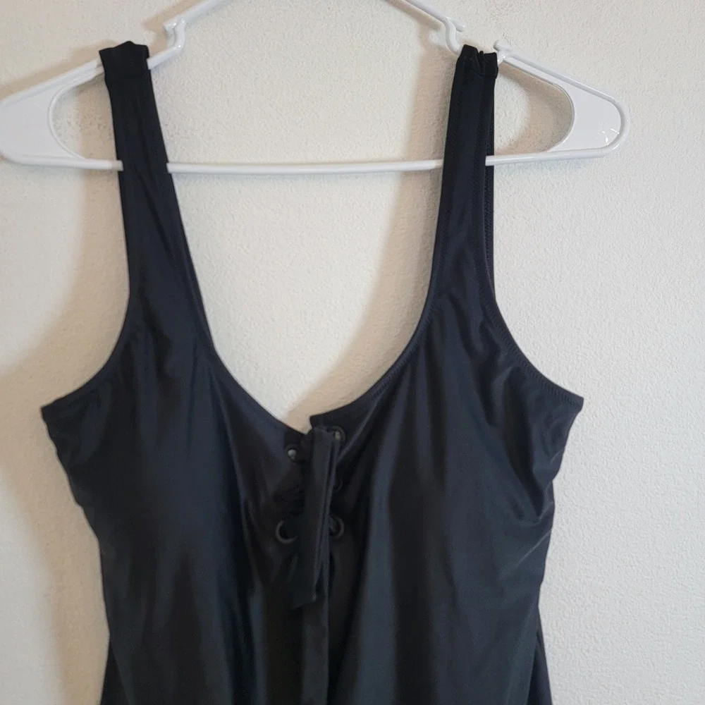 Aerie Womens XL Black Lace Up Front and Back One Piece Swimsuit Vacation Cruise